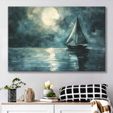Muted Sailboat In Moonlight Watercolor Painting Art, Canvas Print Wall Art Home Decor, Painting Canvas Art Print