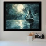 Muted Sailboat In Moonlight Watercolor Painting Art, Framed Art Print Wall Decor, Picture Framed Painting Art