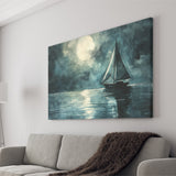 Muted Sailboat In Moonlight Watercolor Painting Art, Canvas Print Wall Art Home Decor, Painting Canvas Art Print