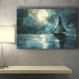 Muted Sailboat In Moonlight Watercolor Painting Art, Canvas Print Wall Art Home Decor, Painting Canvas Art Print