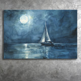 Muted Sailboat In Moonlight Watercolor Painting V3, Canvas Print Wall Art Home Decor, Painting Canvas Art Print