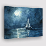 Muted Sailboat In Moonlight Watercolor Painting V3, Canvas Print Wall Art Home Decor, Painting Canvas Art Print