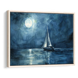 Muted Sailboat In Moonlight Watercolor Painting V3, Framed Canvas Print Wall Art Decor, Floating Frame Painting Canvas