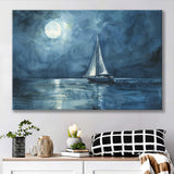 Muted Sailboat In Moonlight Watercolor Painting V3, Canvas Print Wall Art Home Decor, Painting Canvas Art Print