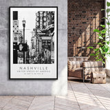 Nashville Usa, Wall Art For Travel Lovers, B&W, Floating Framed Canvas Print