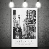 Nashville Usa, Print For Travel Lovers, Black And White, Canvas Print Wall Art