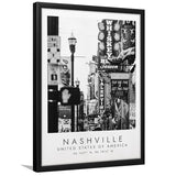 Nashville Usa, Print For Travel Lovers, Black And White, Framed Art Print Wall Decor