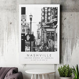 Nashville Usa, Print For Travel Lovers, Black And White, Canvas Print Wall Art