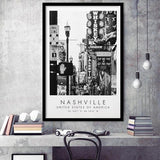 Nashville Usa, Print For Travel Lovers, Black And White, Framed Art Print Wall Decor