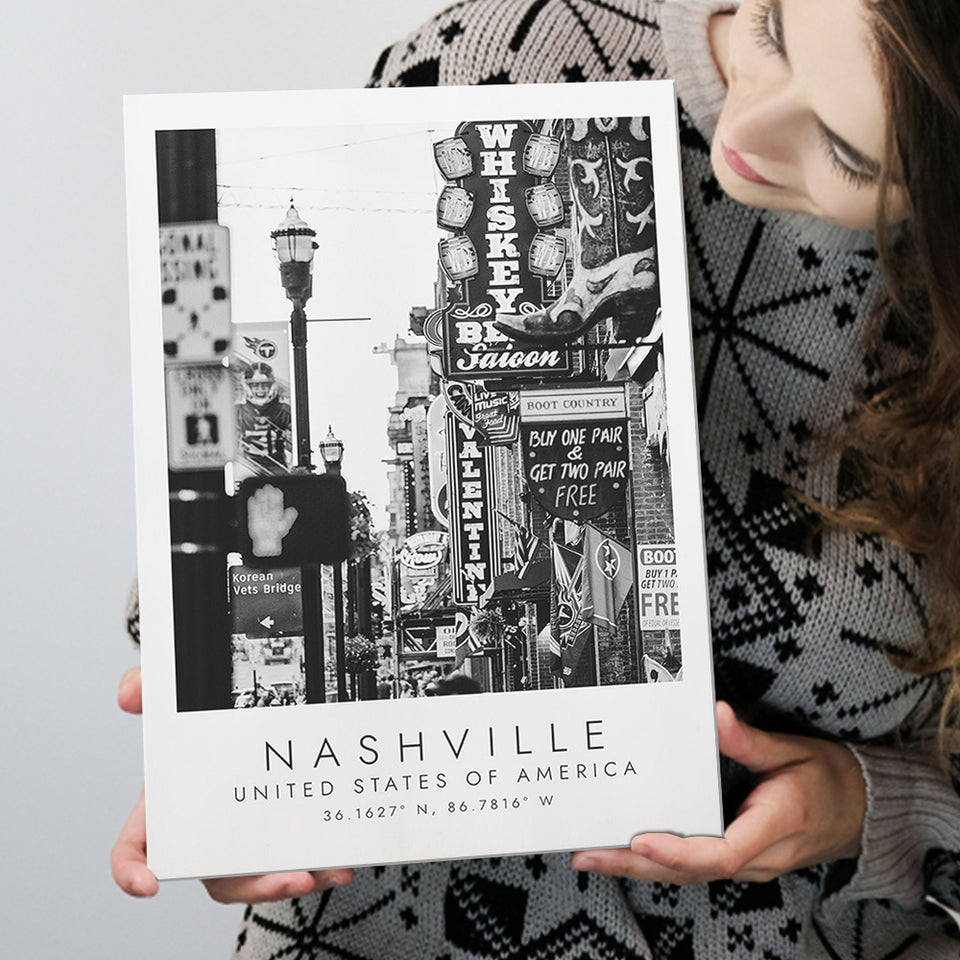 Nashville Usa, Print For Travel Lovers, Black And White, Canvas Print Wall Art