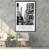 Nashville Usa, Wall Art For Travel Lovers, B&W, Floating Framed Canvas Print