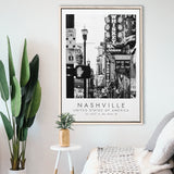 Nashville Usa, Wall Art For Travel Lovers, B&W, Floating Framed Canvas Print