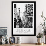 Nashville Usa, Print For Travel Lovers, Black And White, Framed Art Print Wall Decor