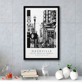 Nashville Usa, Wall Art For Travel Lovers, B&W, Floating Framed Canvas Print
