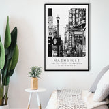 Nashville Usa, Wall Art For Travel Lovers, B&W, Floating Framed Canvas Print