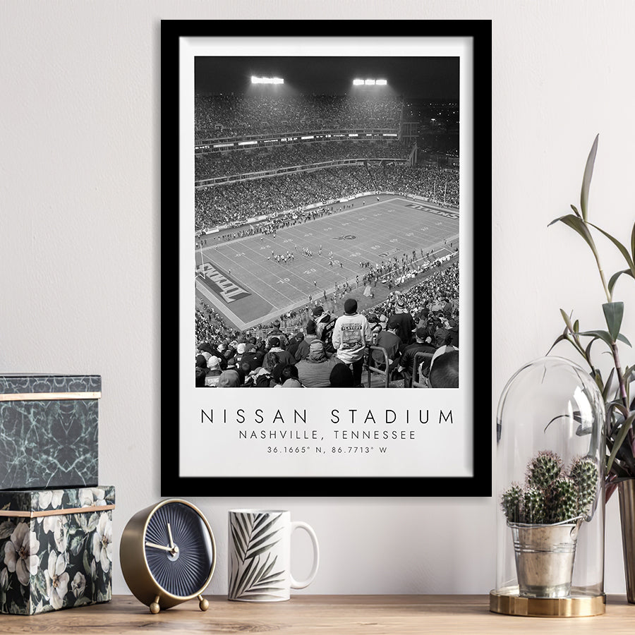 Nissan Stadium Tennessee Titans, Stadium Print For Football Lovers, Black And White, Framed Art Print Wall Decor