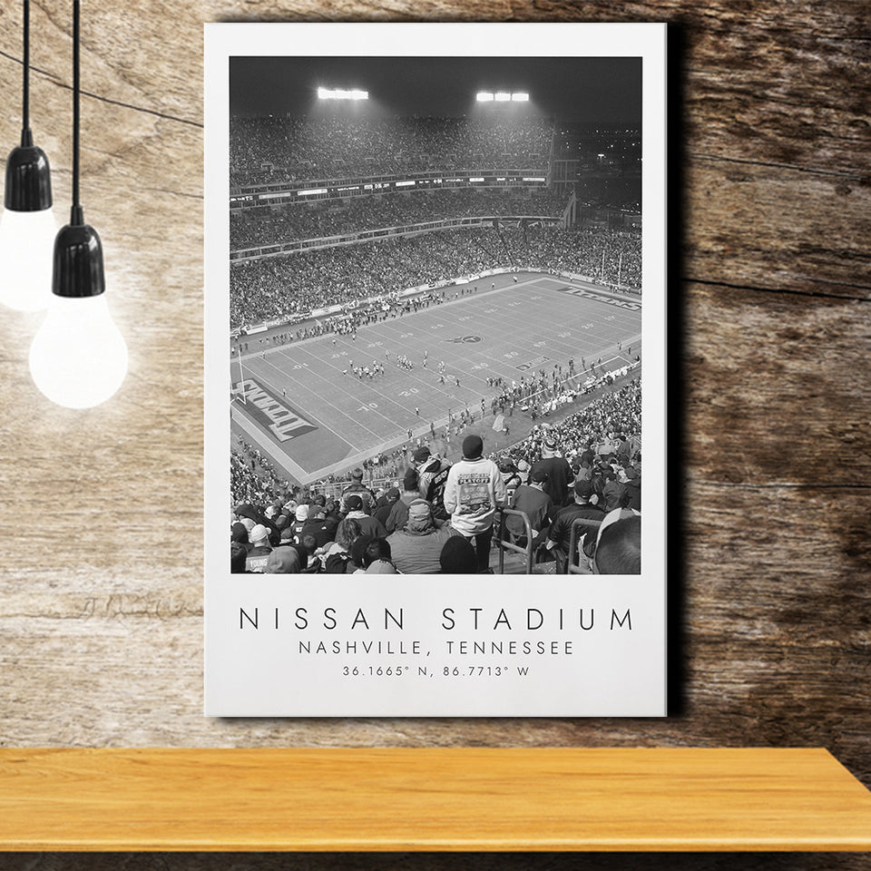 Nissan Stadium Tennessee Titans, Stadium Print For Football Lovers, Black And White, Canvas Print Wall Art