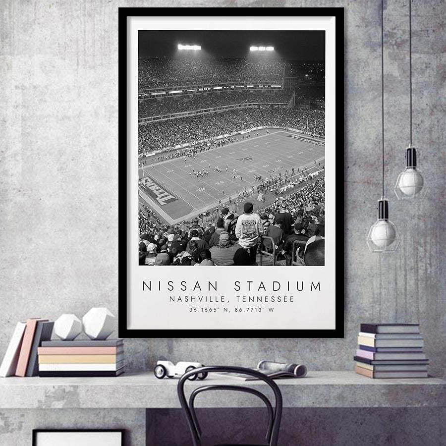 Nissan Stadium Tennessee Titans, Stadium Print For Football Lovers, Black And White, Framed Art Print Wall Decor