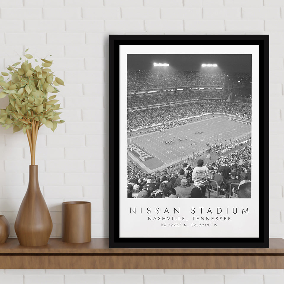 Nissan Stadium Tennessee Titans, Stadium Wall Art For Football Lovers, B&W, Floating Framed Canvas Print