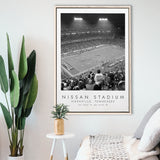 Nissan Stadium Tennessee Titans, Stadium Wall Art For Football Lovers, B&W, Floating Framed Canvas Print