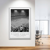 Nissan Stadium Tennessee Titans, Stadium Wall Art For Football Lovers, B&W, Floating Framed Canvas Print