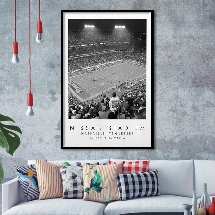Nissan Stadium Tennessee Titans, Stadium Print For Football Lovers, Black And White, Framed Art Print Wall Decor