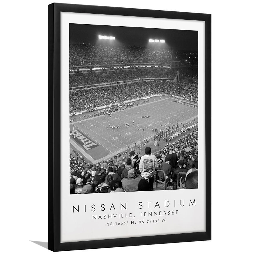 Nissan Stadium Tennessee Titans, Stadium Print For Football Lovers, Black And White, Framed Art Print Wall Decor