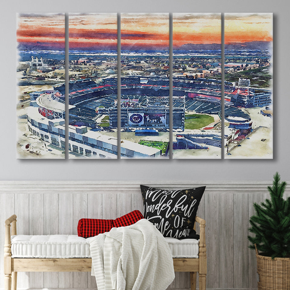 Nationals Park WaterColor 5 Panels B Mixed Canvas Prints, Extra Large, Washington, D.C. Baseball Watercolor