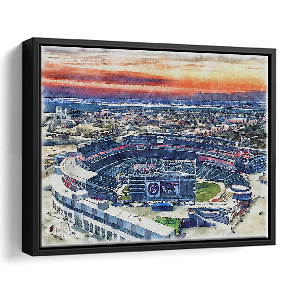 Nationals Park WaterColor Framed Canvas Prints, Washington, D.C. Baseball Watercolor, Stadium Art Gifts, Floating Frame
