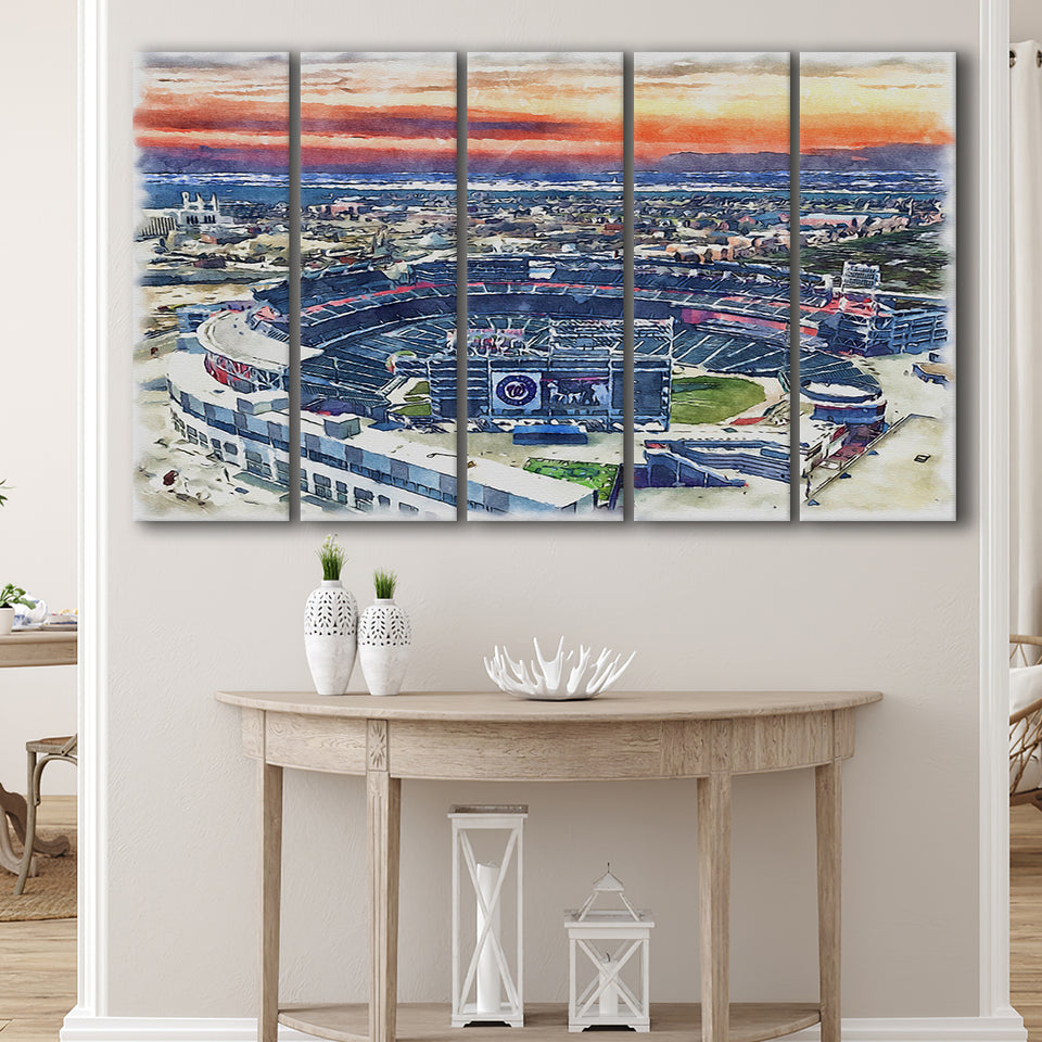 Nationals Park WaterColor 5 Panels B Mixed Canvas Prints, Extra Large, Washington, D.C. Baseball Watercolor
