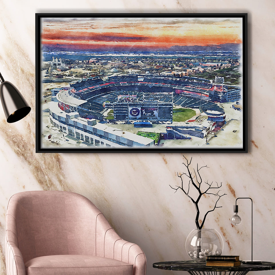 Nationals Park WaterColor Framed Canvas Prints, Washington, D.C. Baseball Watercolor, Stadium Art Gifts, Floating Frame