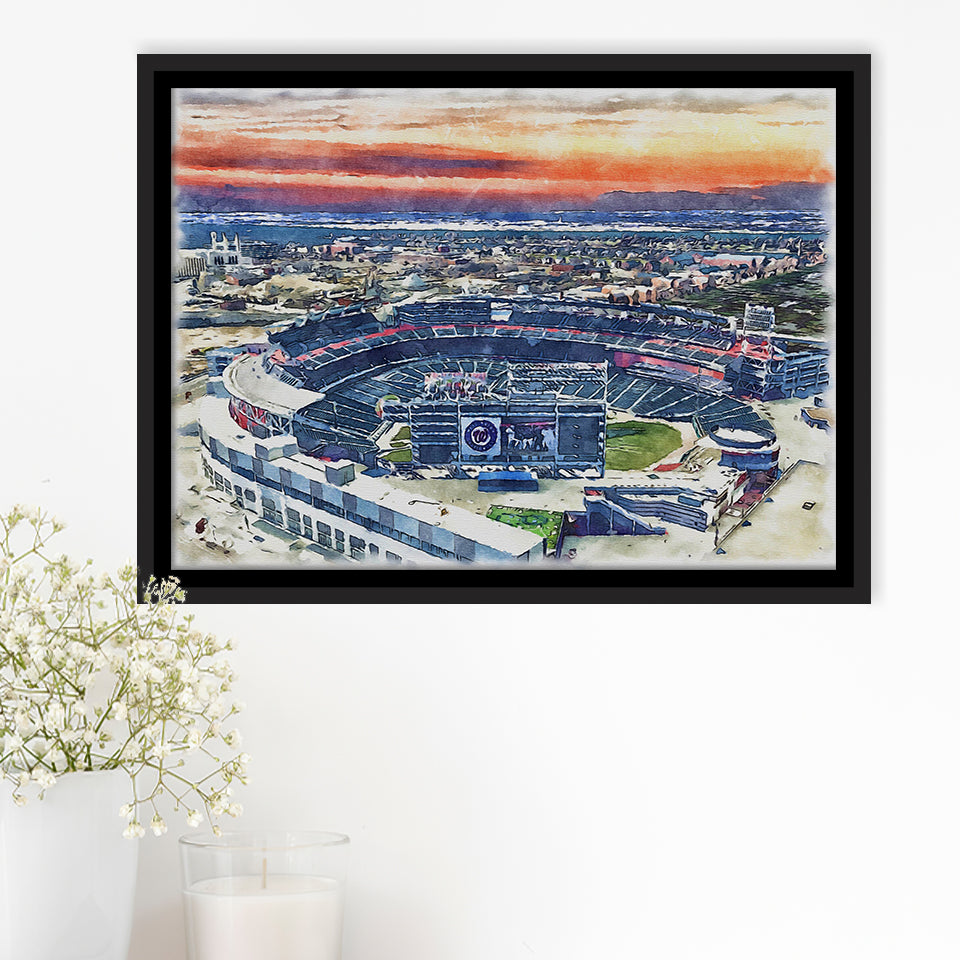 Nationals Park WaterColor Framed Canvas Prints, Washington, D.C. Baseball Watercolor, Stadium Art Gifts, Floating Frame