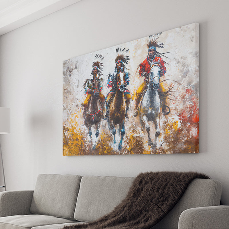 Native American African Man Riding Horses Oil Painting, Canvas Print Wall Art Home Decor, Painting Canvas Art Print