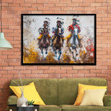 Native American African Man Riding Horses Oil Painting, Framed Art Print Wall Decor, Picture Framed Painting Art