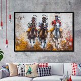Native American African Man Riding Horses Oil Painting, Framed Art Print Wall Decor, Picture Framed Painting Art