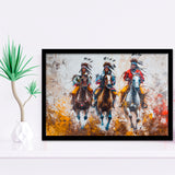Native American African Man Riding Horses Oil Painting, Framed Art Print Wall Decor, Picture Framed Painting Art