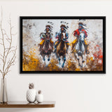 Native American African Man Riding Horses Oil Painting, Framed Canvas Print Wall Art Decor, Floating Frame Painting Canvas