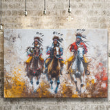 Native American African Man Riding Horses Oil Painting, Canvas Print Wall Art Home Decor, Painting Canvas Art Print