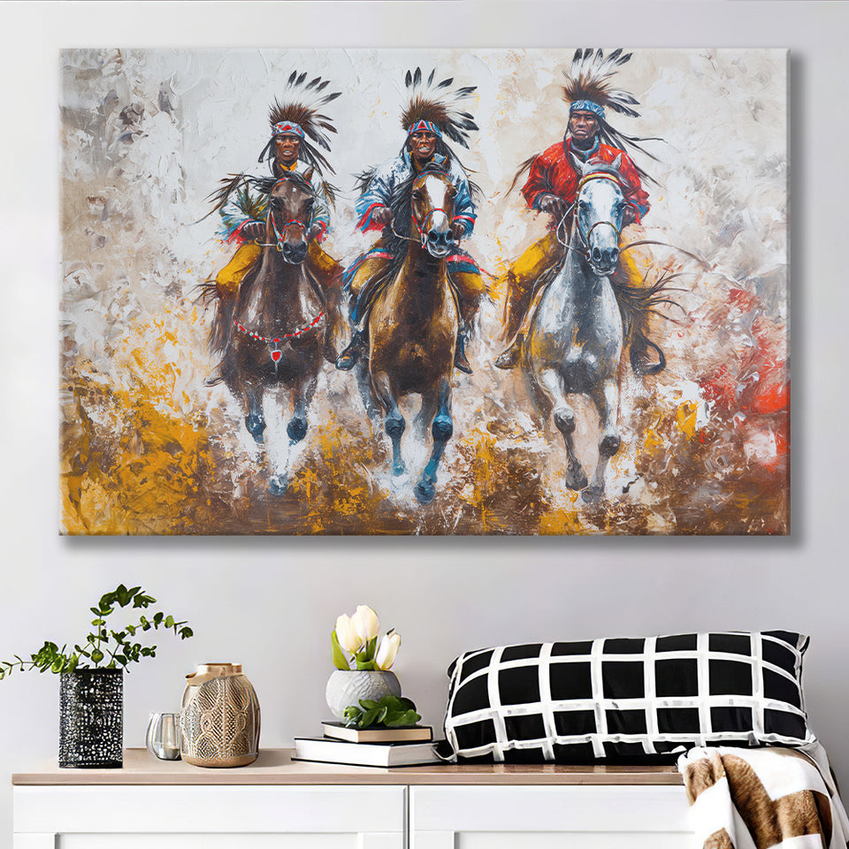 Native American African Man Riding Horses Oil Painting, Canvas Print Wall Art Home Decor, Painting Canvas Art Print