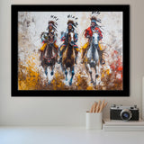 Native American African Man Riding Horses Oil Painting, Framed Art Print Wall Decor, Picture Framed Painting Art