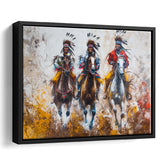 Native American African Man Riding Horses Oil Painting, Framed Canvas Print Wall Art Decor, Floating Frame Painting Canvas