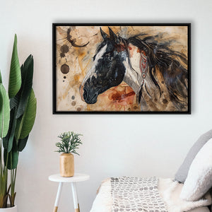 Native American Horse Painting, Framed Canvas Print Wall Art Decor, Floating Frame Painting Canvas