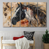 Native American Horse Painting, Mixed 5 Panel B Canvas Print Wall Art Decor, Extra Large Painting Canvas