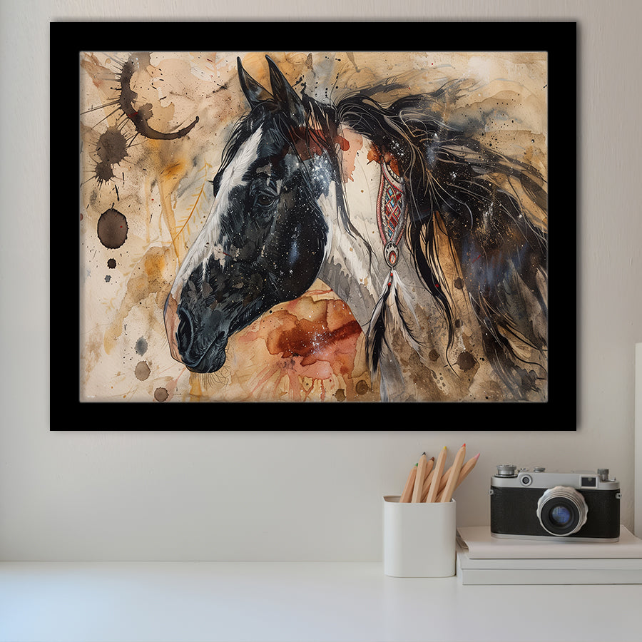 Native American Horse Painting, Framed Art Print Wall Decor, Picture Framed Painting Art