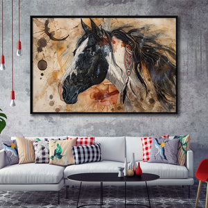 Native American Horse Painting, Framed Canvas Print Wall Art Decor, Floating Frame Painting Canvas