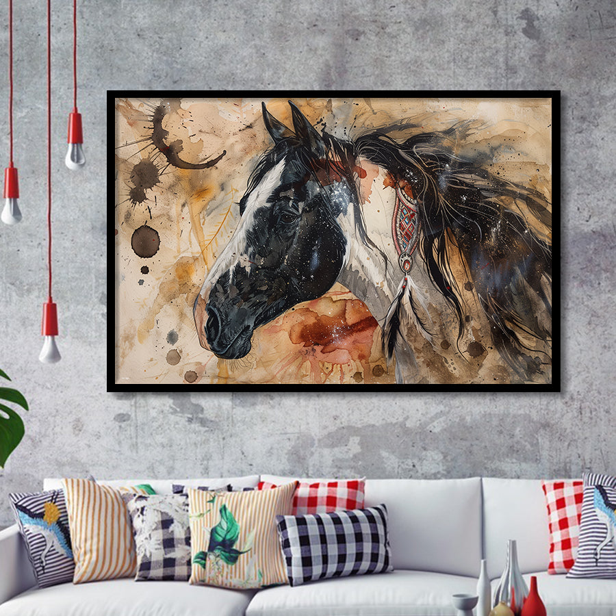 Native American Horse Painting, Framed Art Print Wall Decor, Picture Framed Painting Art