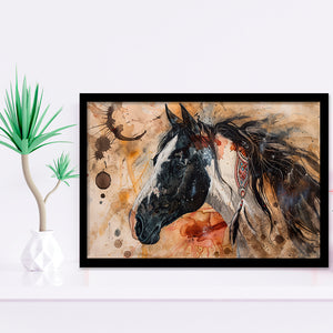 Native American Horse Painting, Framed Art Print Wall Decor, Picture Framed Painting Art