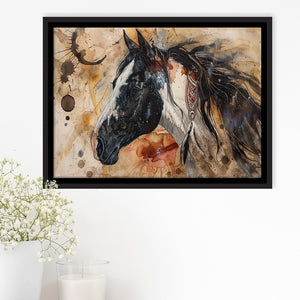 Native American Horse Painting, Framed Canvas Print Wall Art Decor, Floating Frame Painting Canvas