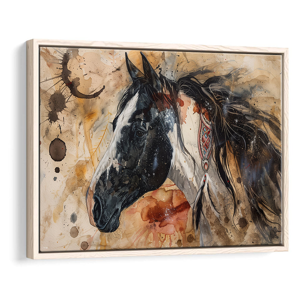 Native American Horse Painting, Framed Canvas Print Wall Art Decor, Floating Frame Painting Canvas