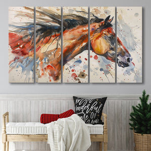 Native American Horse Portrait Painting, Mixed 5 Panel B Canvas Print Wall Art Decor, Extra Large Painting Canvas